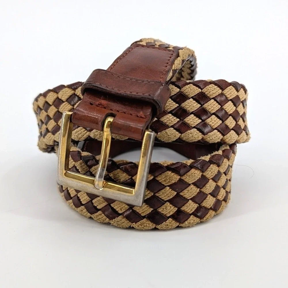 Longhi Italy Woven Leather Cord Braided Belt Brown Tan 42 Inch‎